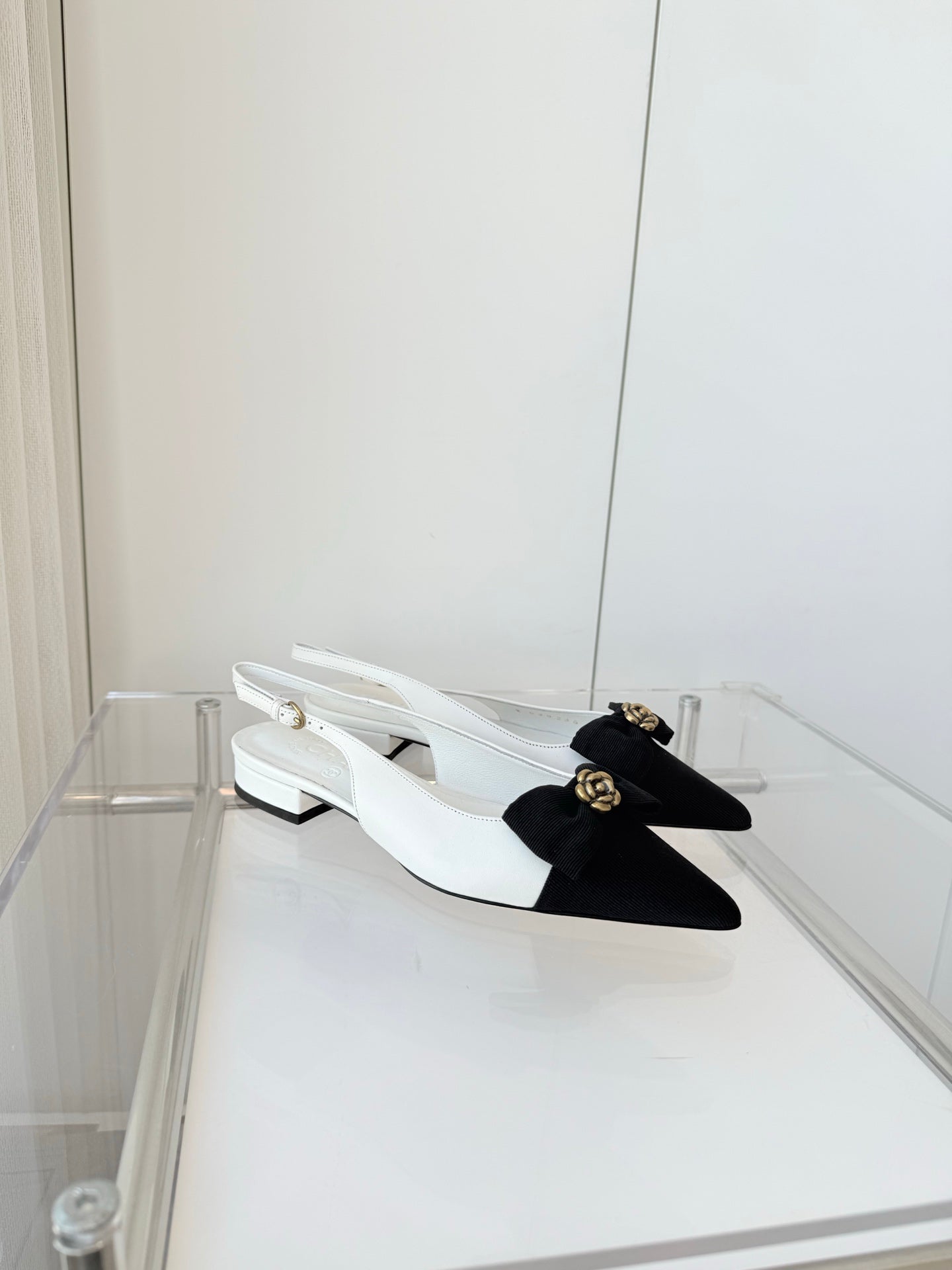 SLINGBACKS 18 MM IN WHITE CALFSKIN MIX BLACK CANVAS - 35