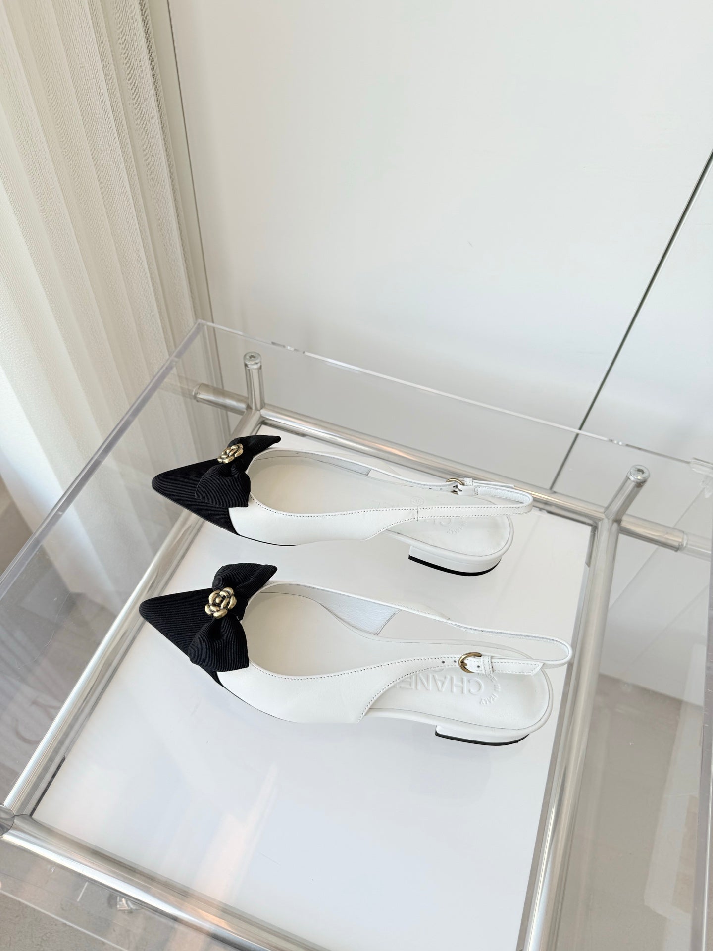 SLINGBACKS 18 MM IN WHITE CALFSKIN MIX BLACK CANVAS - 35