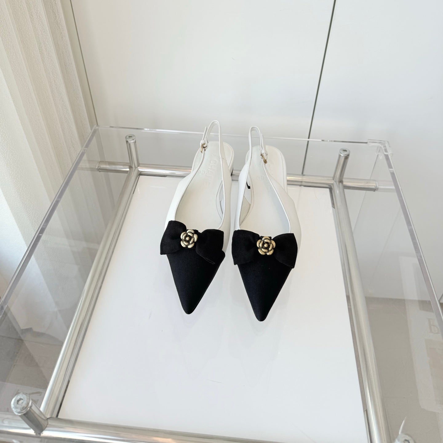 SLINGBACKS 18 MM IN WHITE CALFSKIN MIX BLACK CANVAS - 35