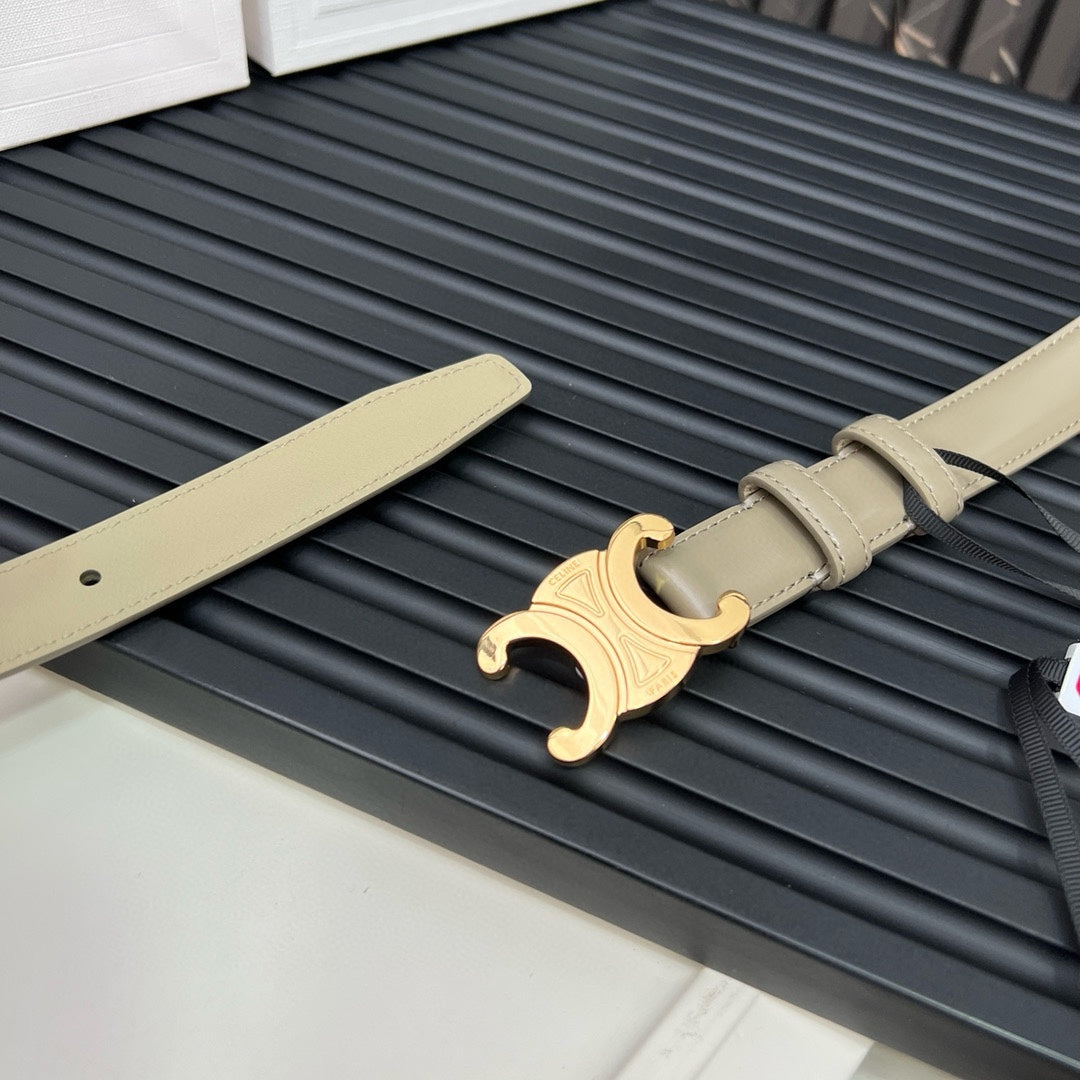 CL TRIOMPHE 25 MM BELT IN OLIVE GREEN CALFSKIN GOLD HARDWARE - 30