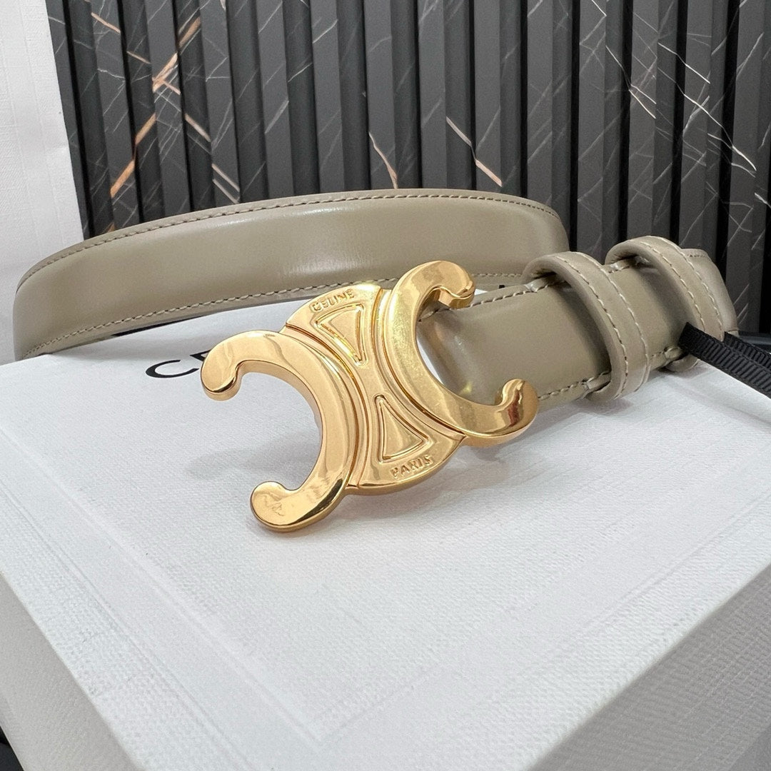 CL TRIOMPHE 25 MM BELT IN OLIVE GREEN CALFSKIN GOLD HARDWARE - 30