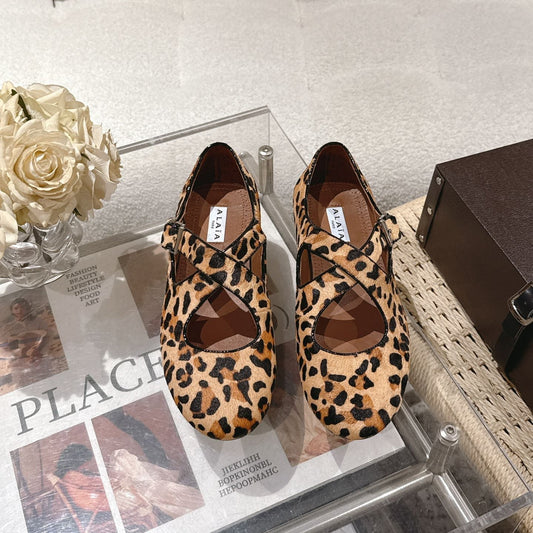 ALAIA 25S CRISS CROSS BALLET FLATS IN LEOPARD SUEDE - 35