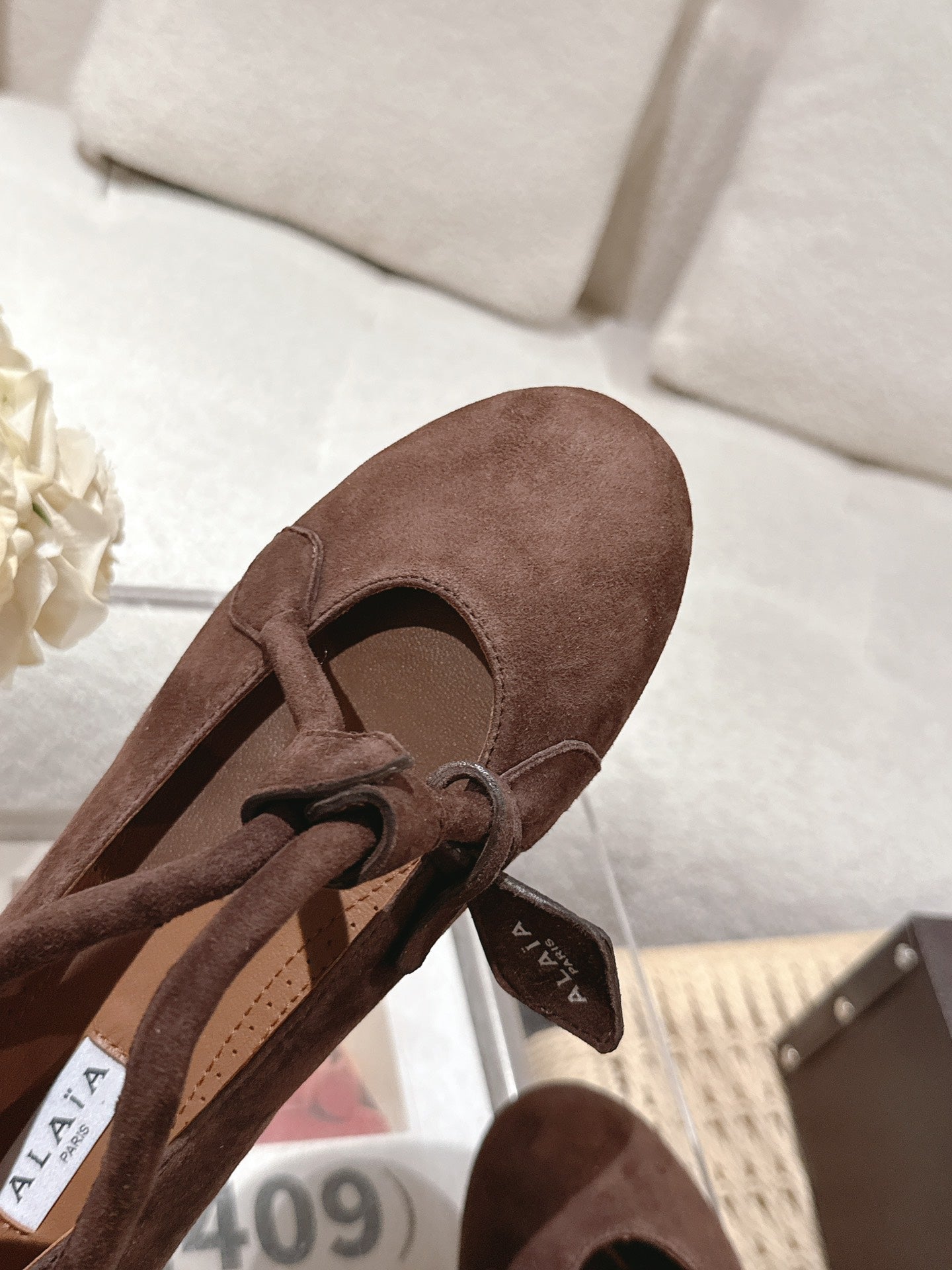 ALAIA 25S BALLET TECKEL IN DARK BROWN SUEDE - 35