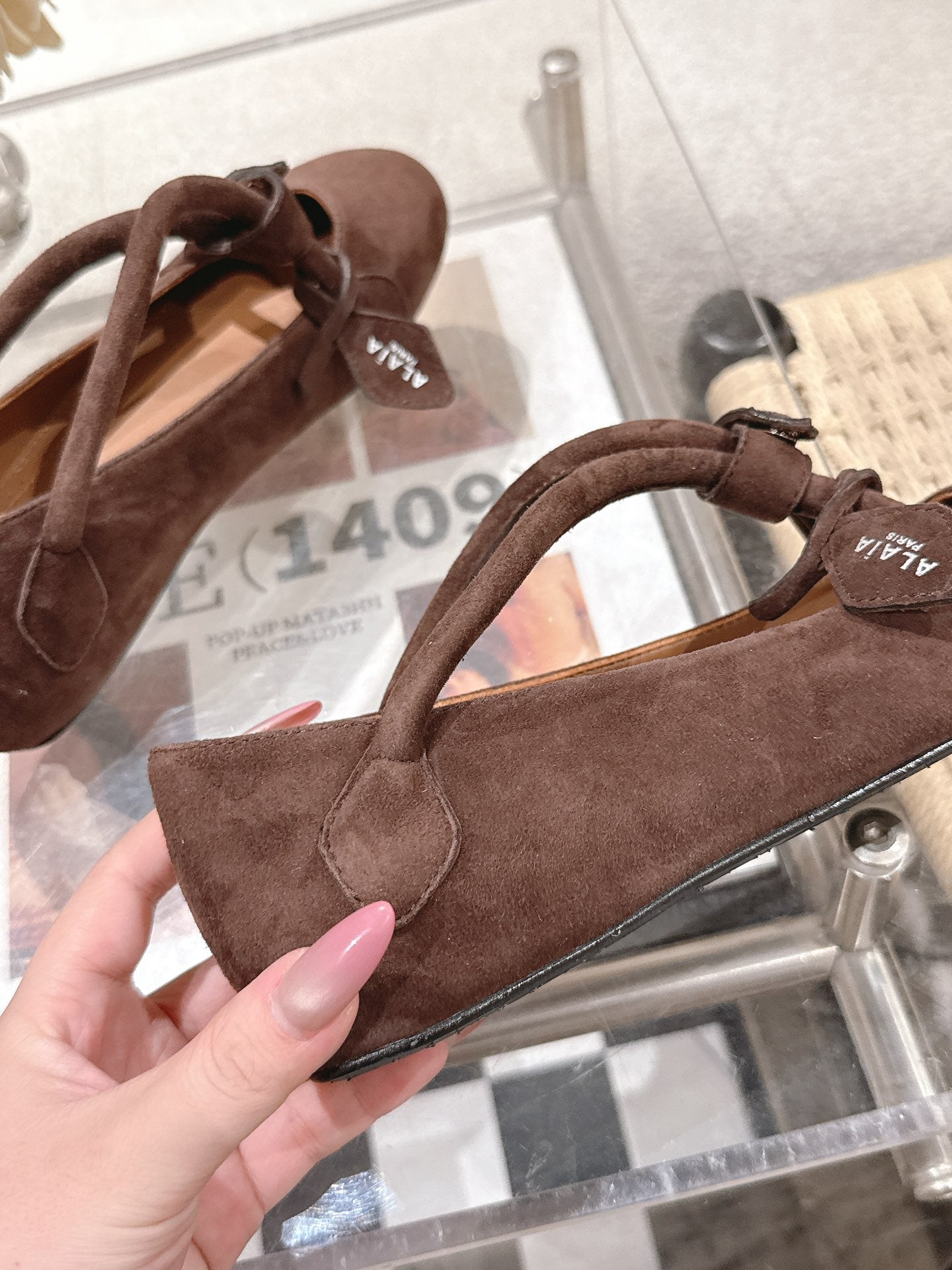 ALAIA 25S BALLET TECKEL IN DARK BROWN SUEDE - 35