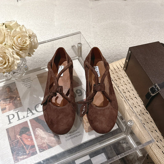 ALAIA 25S BALLET TECKEL IN DARK BROWN SUEDE - 35