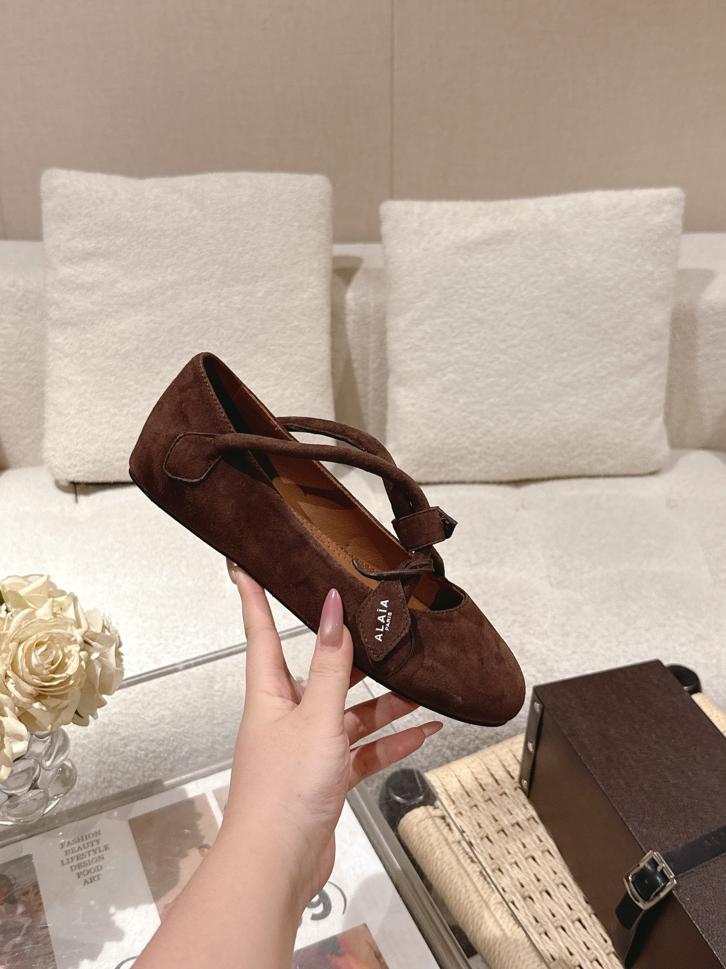 ALAIA 25S BALLET TECKEL IN DARK BROWN SUEDE - 35