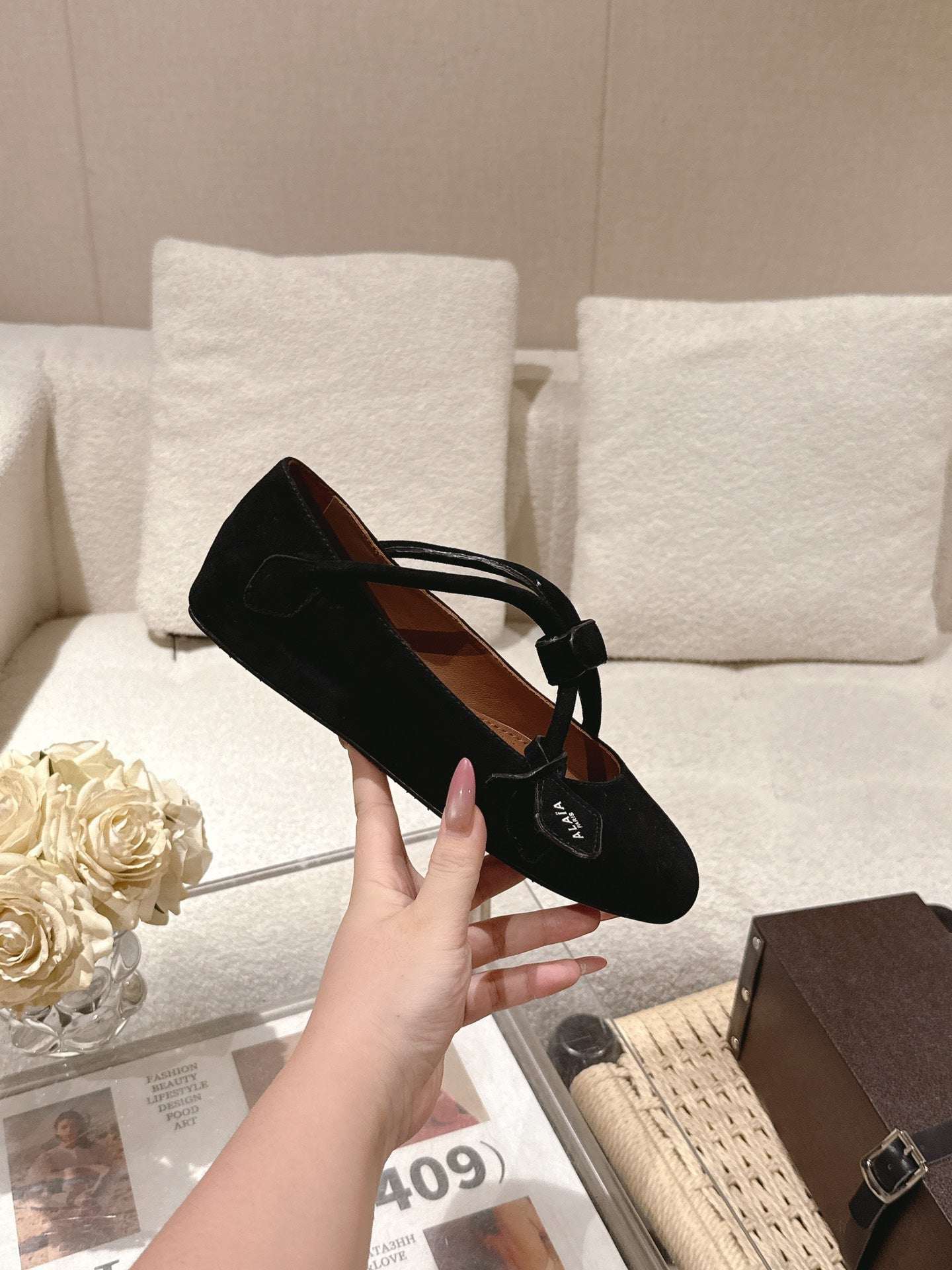 ALAIA 25S BALLET TECKEL IN BLACK SUEDE - 35