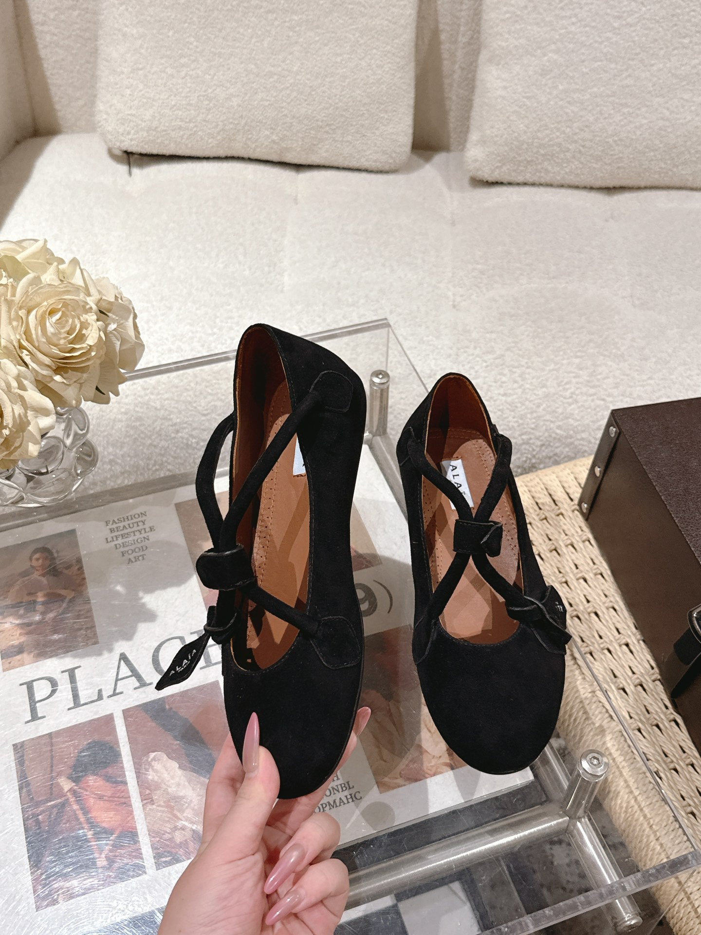 ALAIA 25S BALLET TECKEL IN BLACK SUEDE - 35