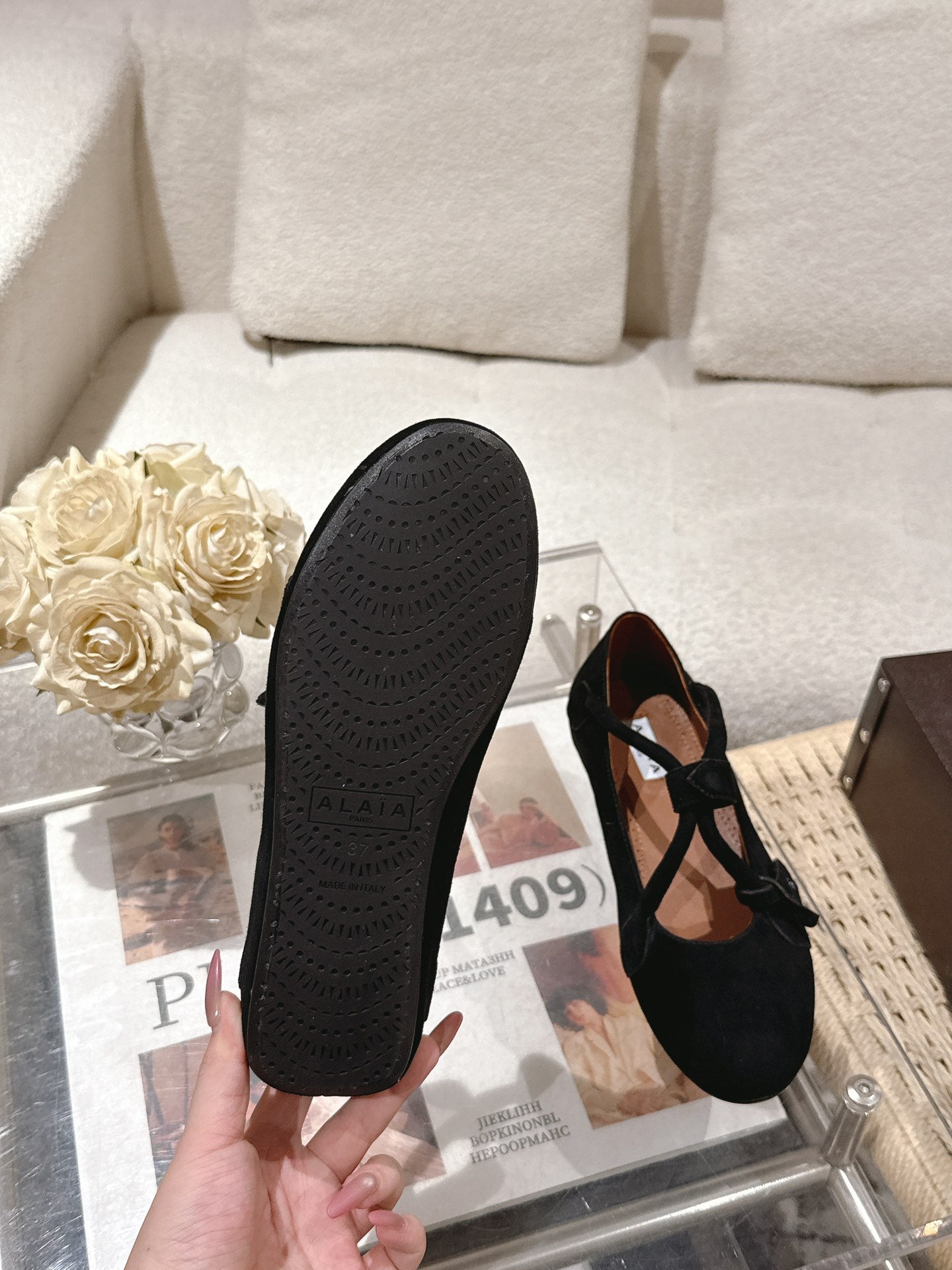 ALAIA 25S BALLET TECKEL IN BLACK SUEDE - 35