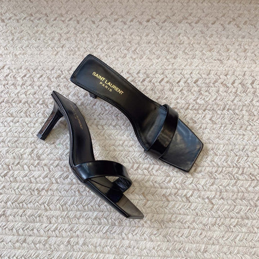 HIGH MULES WITH SQUARE TOE IN BLACK SMOOTH CALFSKIN - 34