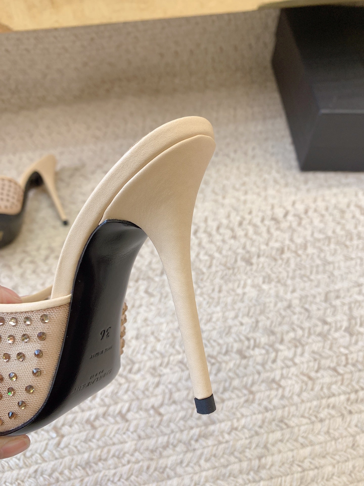 LA 16 HEELED MULES ATTACHED RHINESTONES IN CREAM MESH - 34
