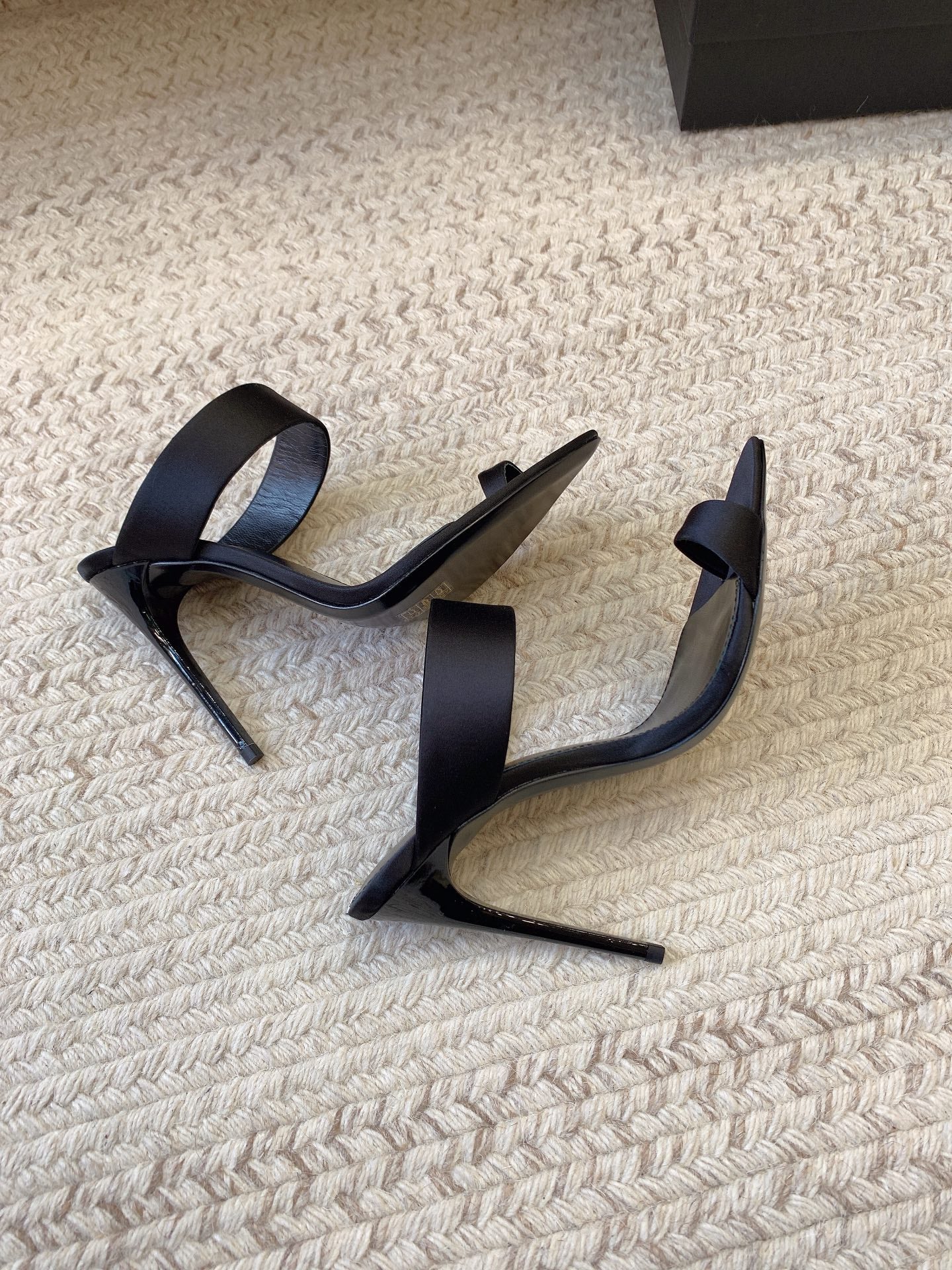 MARTHA POINTED OPEN-TOE HIGH MULES IN BLACK SILK - 34
