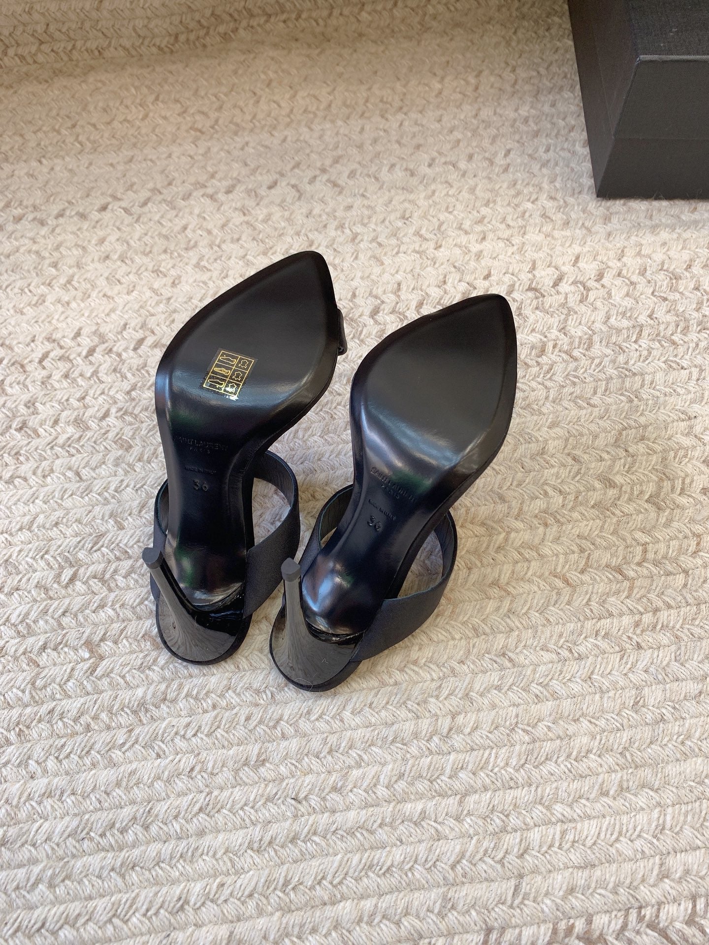 MARTHA POINTED OPEN-TOE HIGH MULES IN BLACK SILK - 34