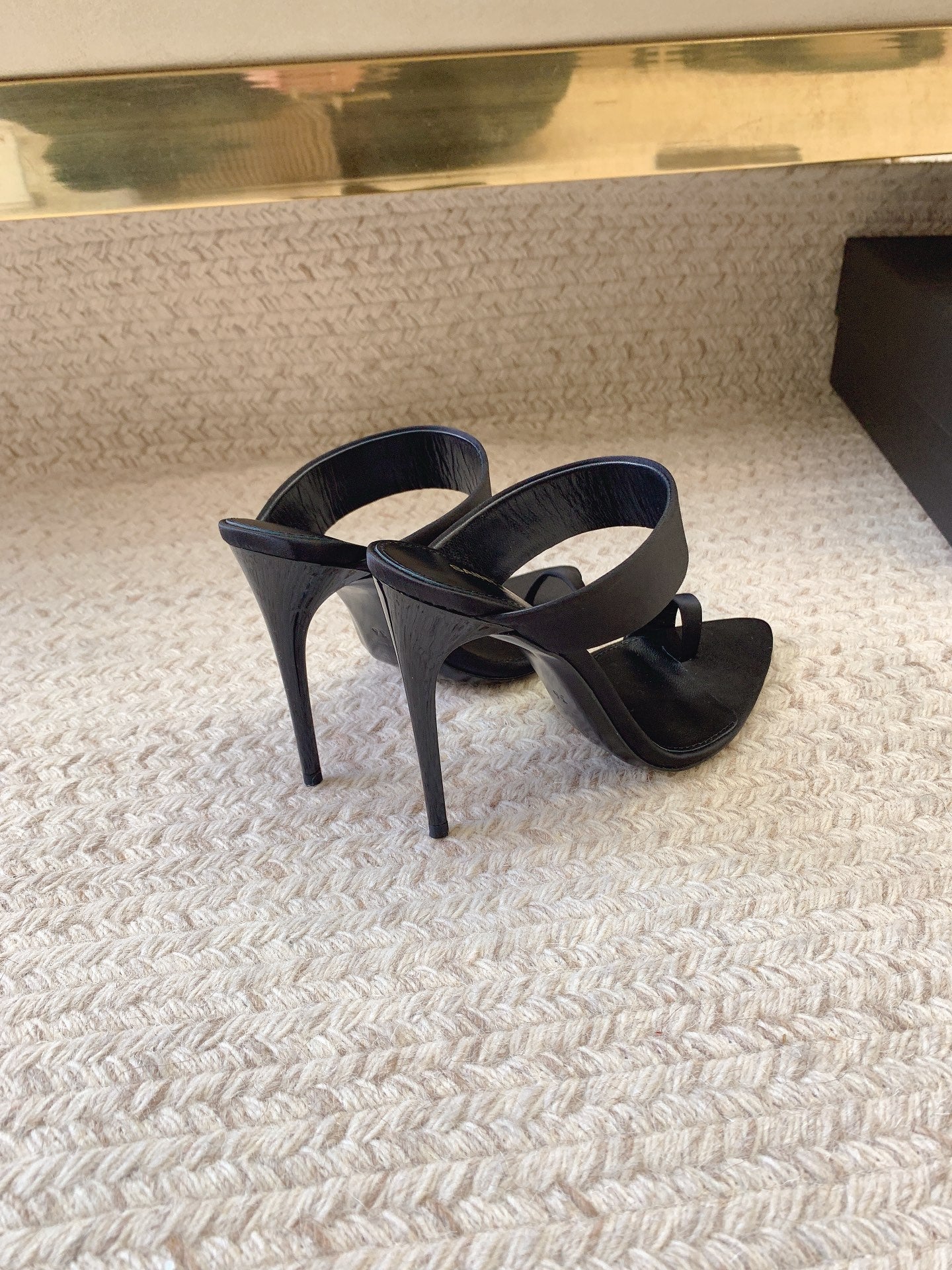 MARTHA POINTED OPEN-TOE HIGH MULES IN BLACK SILK - 34