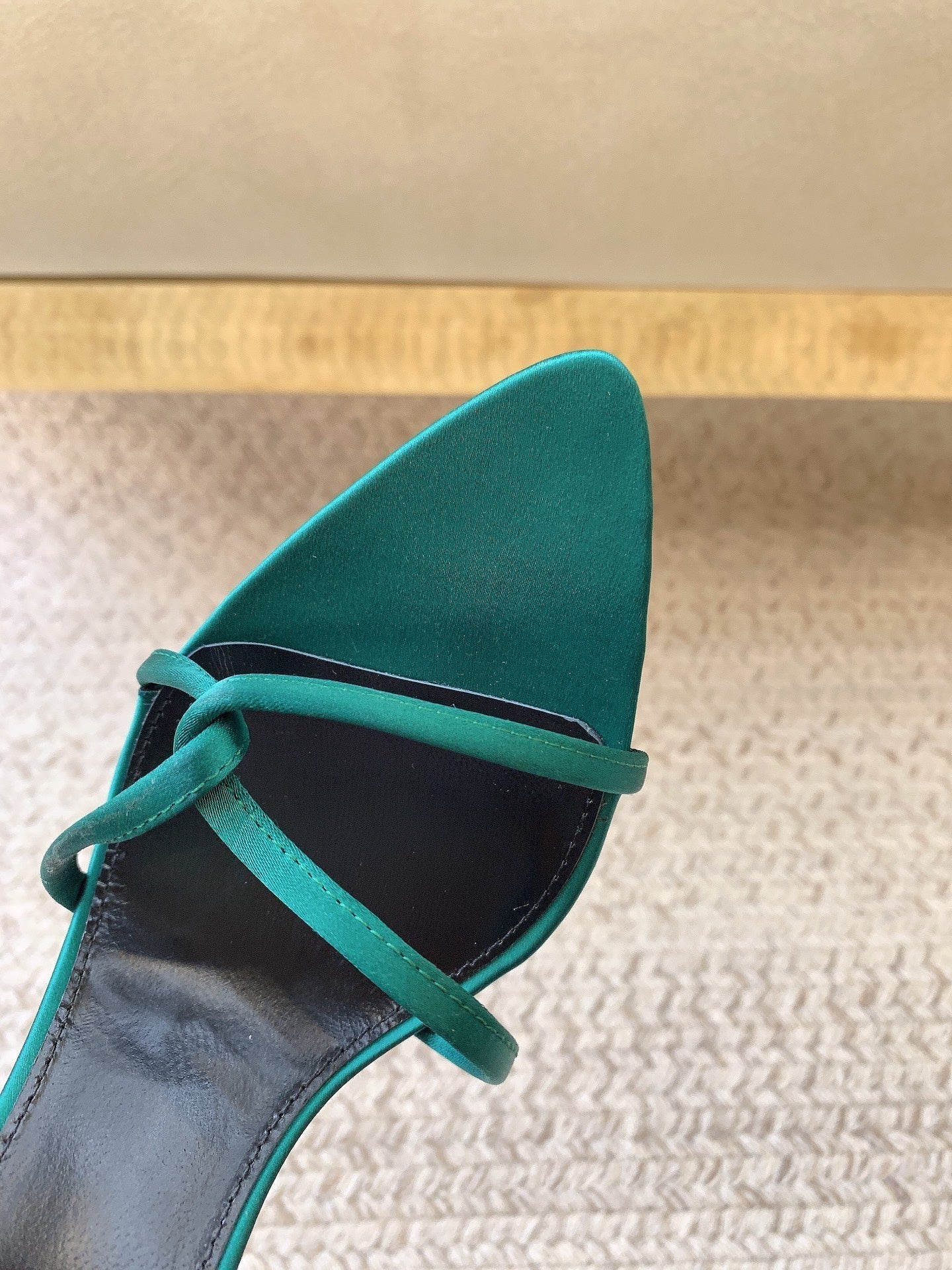 STRAPPY HIGH HEEL SANDALS IN TEAL GREEN SILK - 34