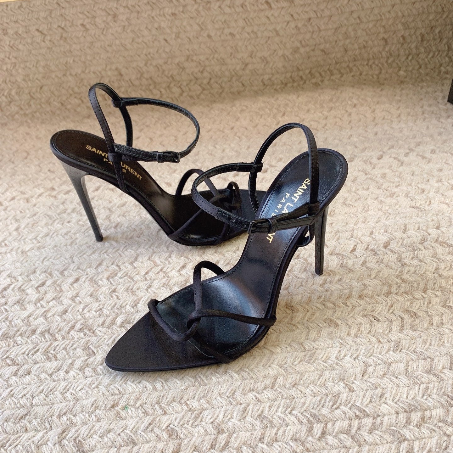 STRAPPY HIGH HEEL SANDALS IN BLACK SILK - 34