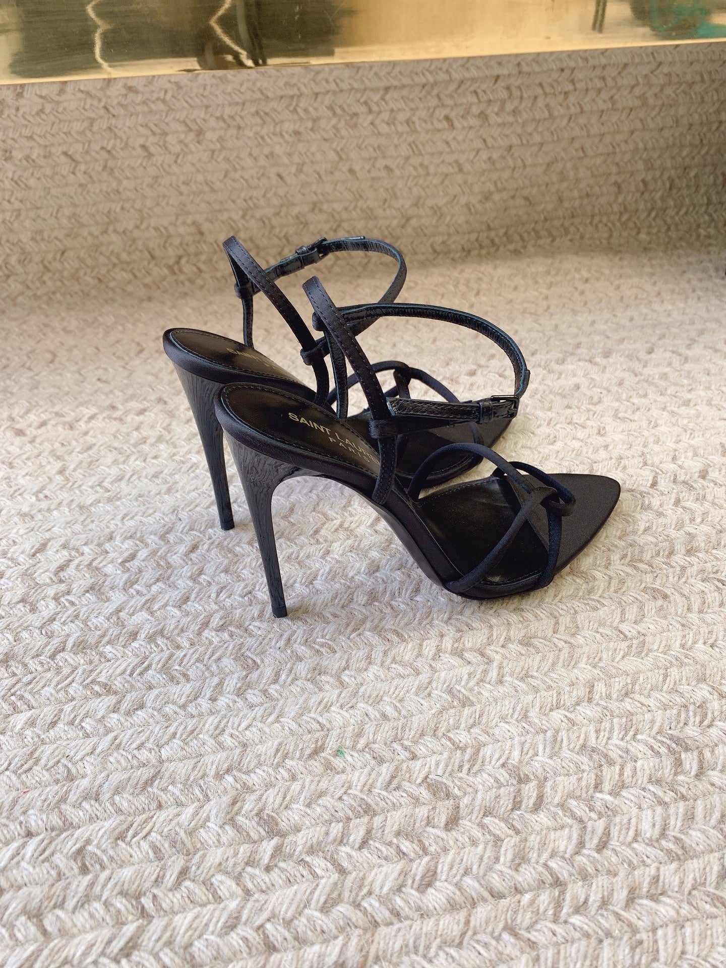 STRAPPY HIGH HEEL SANDALS IN BLACK SILK - 34
