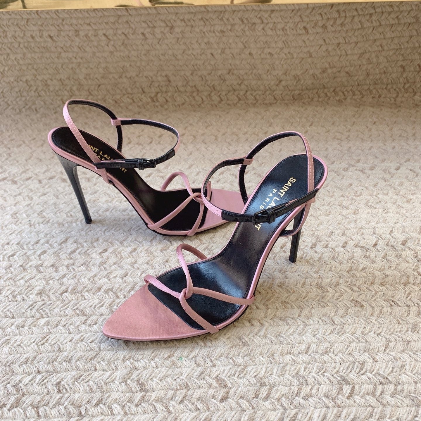 STRAPPY HIGH HEEL SANDALS IN PINK SILK - 34