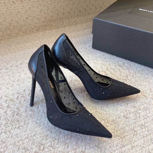 NORMA PUMPS IN BLACK MESH ATTACHED CRYSTALS - 34