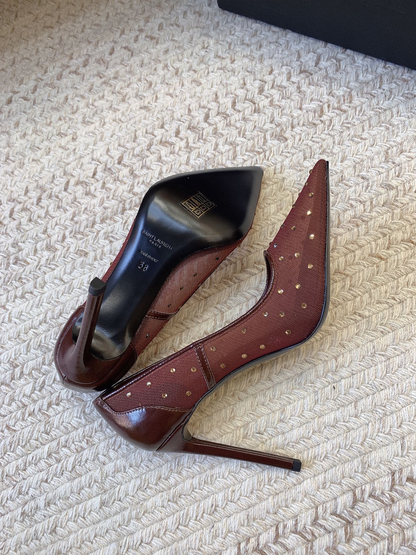 NORMA PUMPS IN CHESTNUT MESH ATTACHED CRYSTALS - 34
