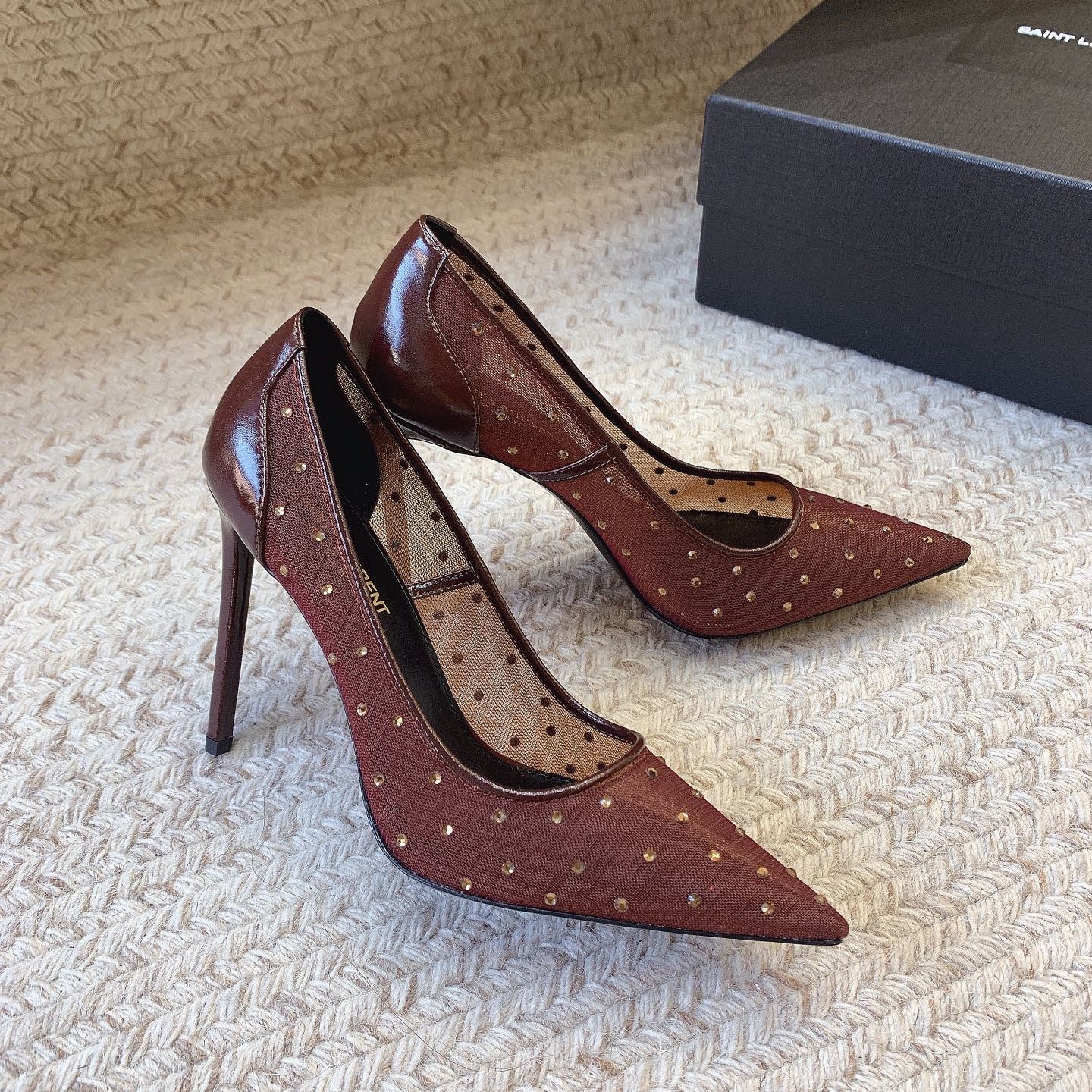 NORMA PUMPS IN CHESTNUT MESH ATTACHED CRYSTALS - 34