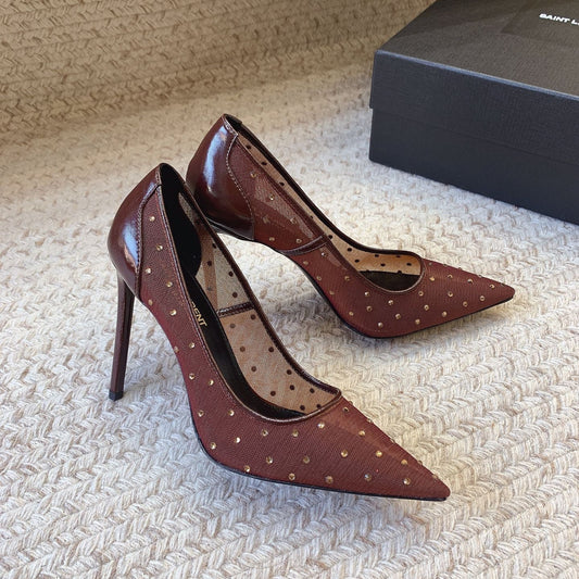 NORMA PUMPS IN CHESTNUT MESH ATTACHED CRYSTALS - 34