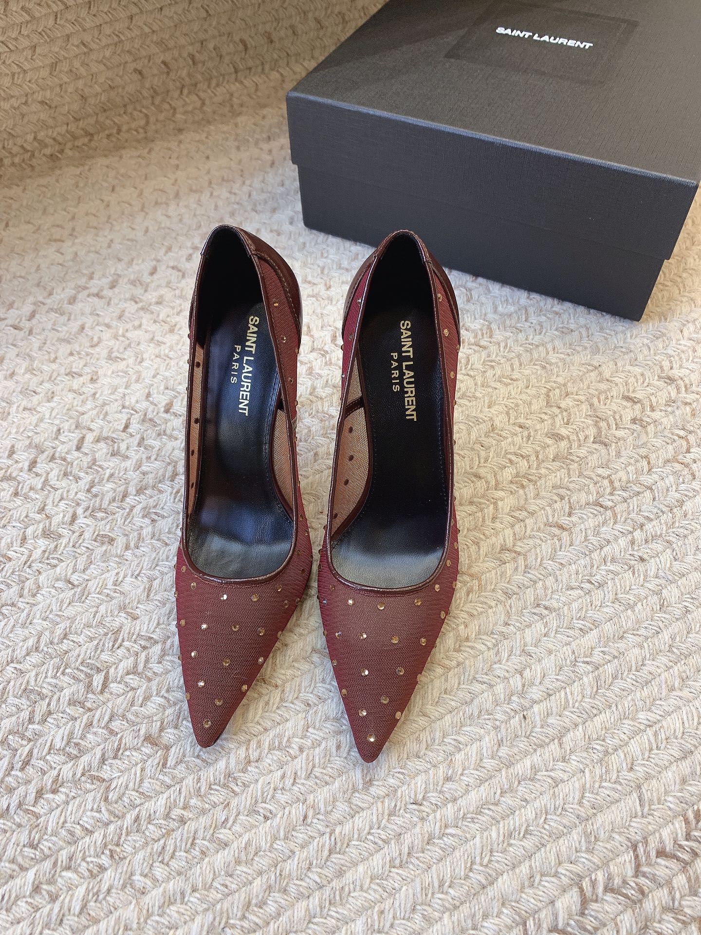 NORMA PUMPS IN CHESTNUT MESH ATTACHED CRYSTALS - 34
