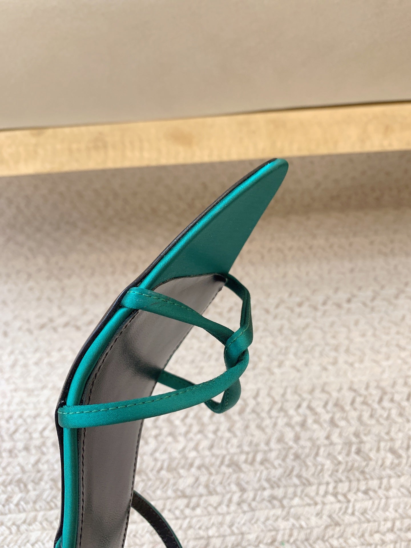 STRAPPY MID HEEL SANDALS IN TEAL GREEN SILK - 34