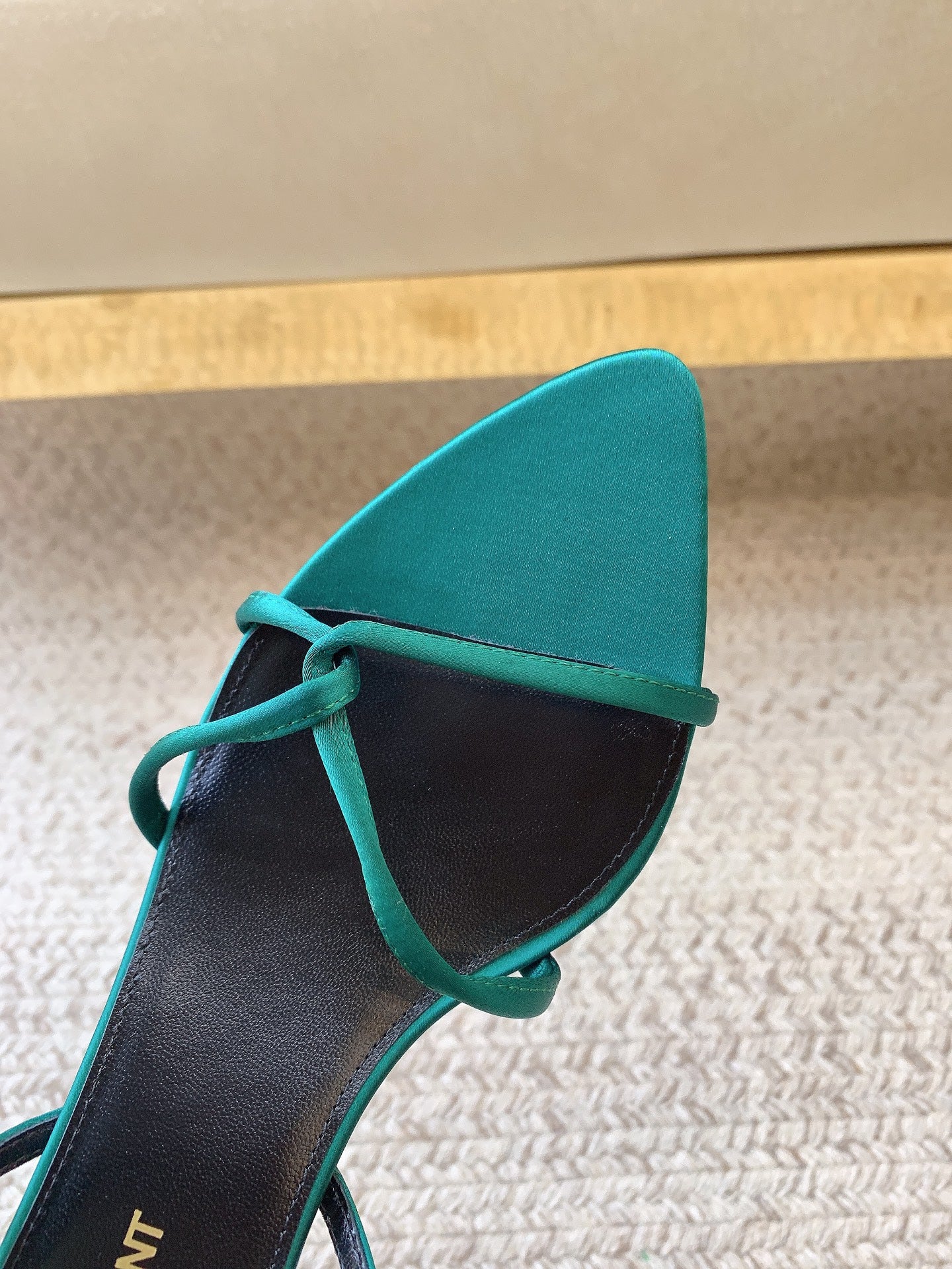 STRAPPY MID HEEL SANDALS IN TEAL GREEN SILK - 34