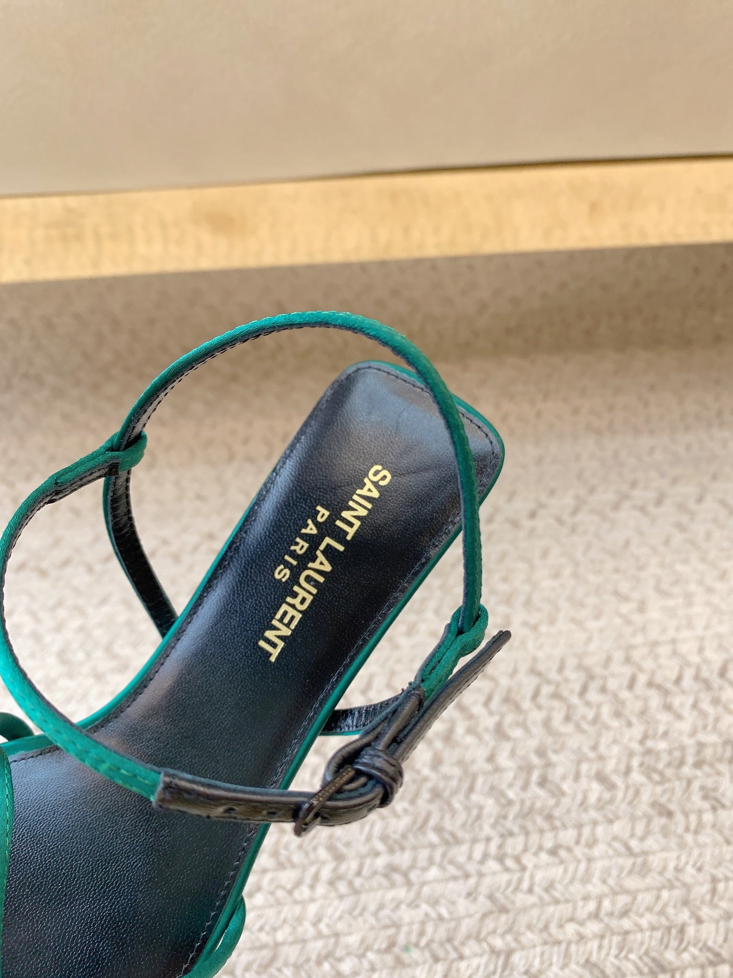 STRAPPY MID HEEL SANDALS IN TEAL GREEN SILK - 34