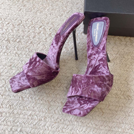 HIGH HEEL SLIDES IN PURPLE VELVET - 34