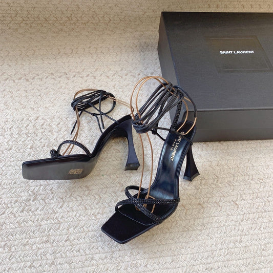 LIZA SANDALS IN BLACK SILK WITH CRYSTALS - 34