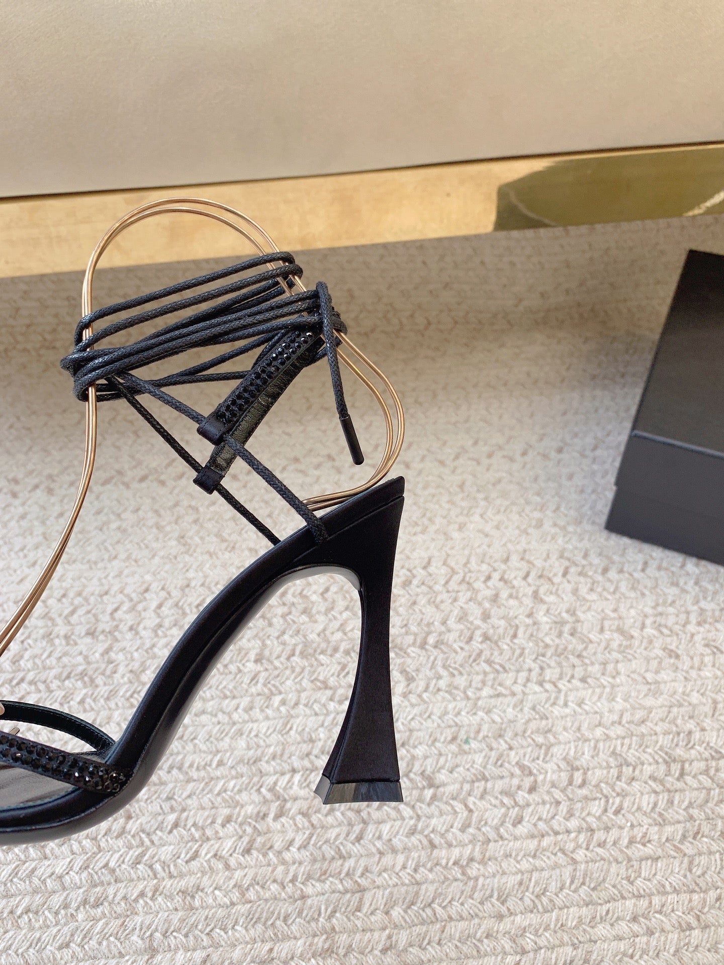 LIZA SANDALS IN BLACK SILK WITH CRYSTALS - 34