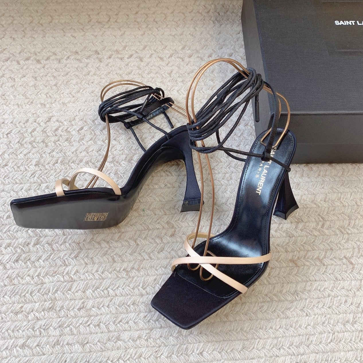LIZA SANDALS IN BLACK AND NUDE SILK - 34