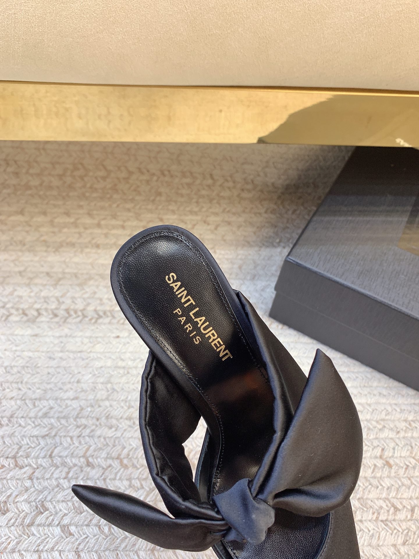 BARBARA BIG BOW MULES IN BLACK SILK - 34