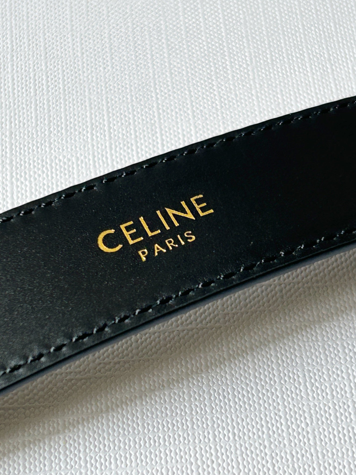 TRIOMPHE BELT 24MM IN BLACK CALFSKIN WITH LEATHER BUCKLE GOLD HARDWARE - 30