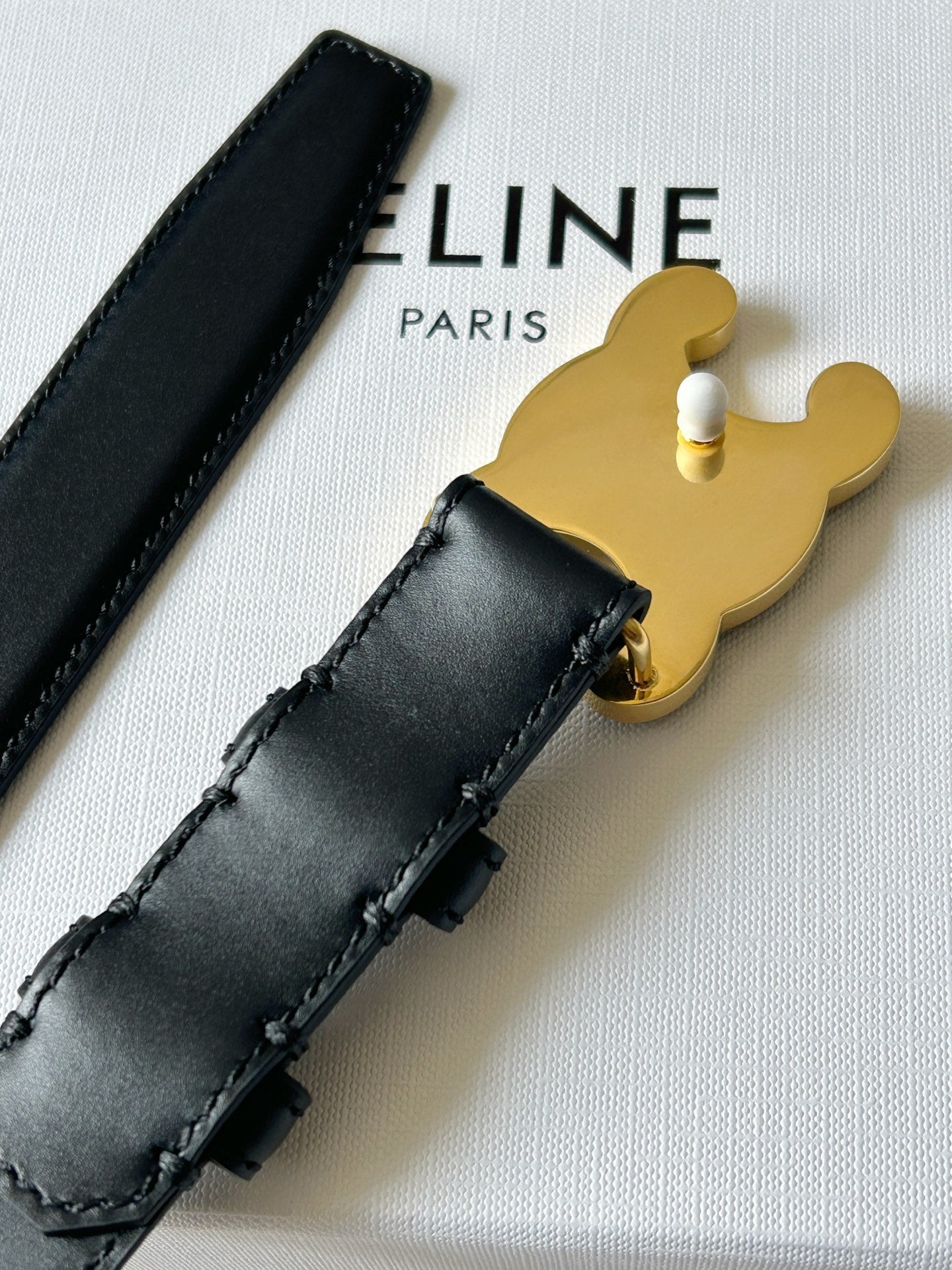 TRIOMPHE BELT 24MM IN BLACK CALFSKIN WITH LEATHER BUCKLE GOLD HARDWARE - 30