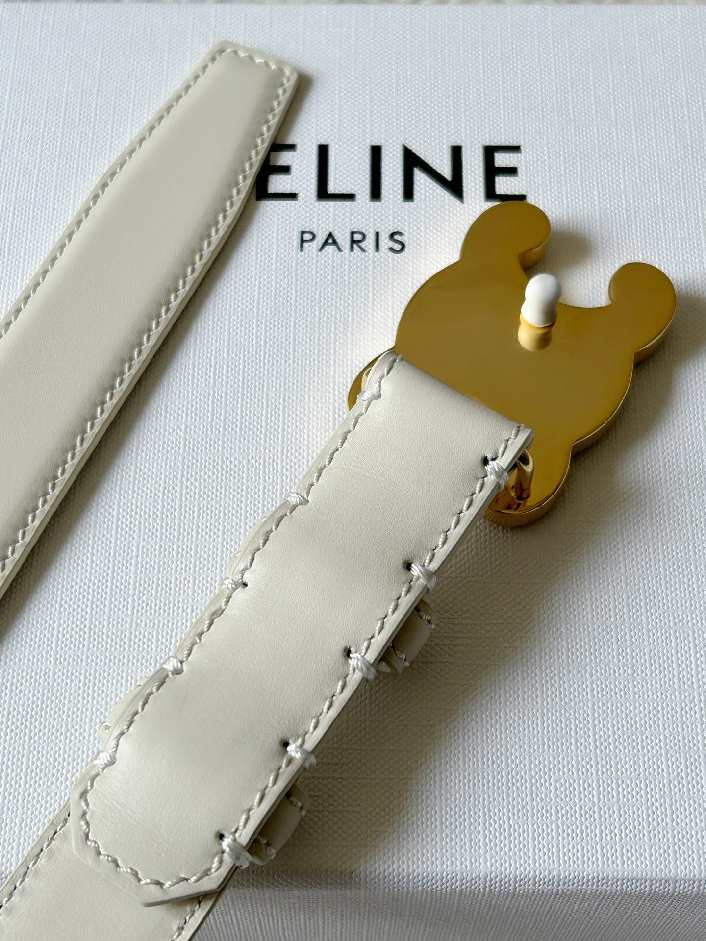 TRIOMPHE BELT 24MM IN WHITE CALFSKIN WITH LEATHER BUCKLE - 30