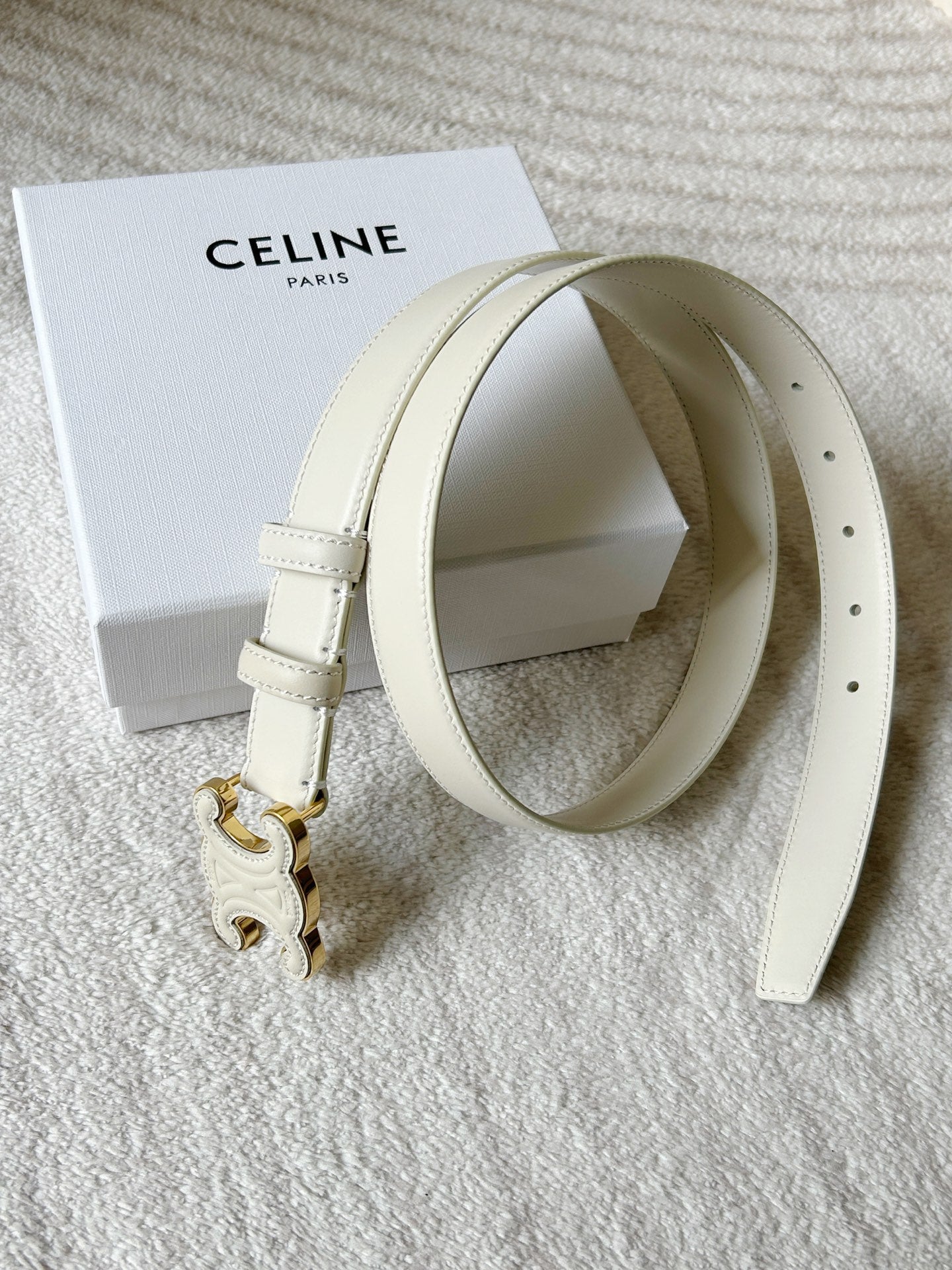 TRIOMPHE BELT 24MM IN WHITE CALFSKIN WITH LEATHER BUCKLE - 30
