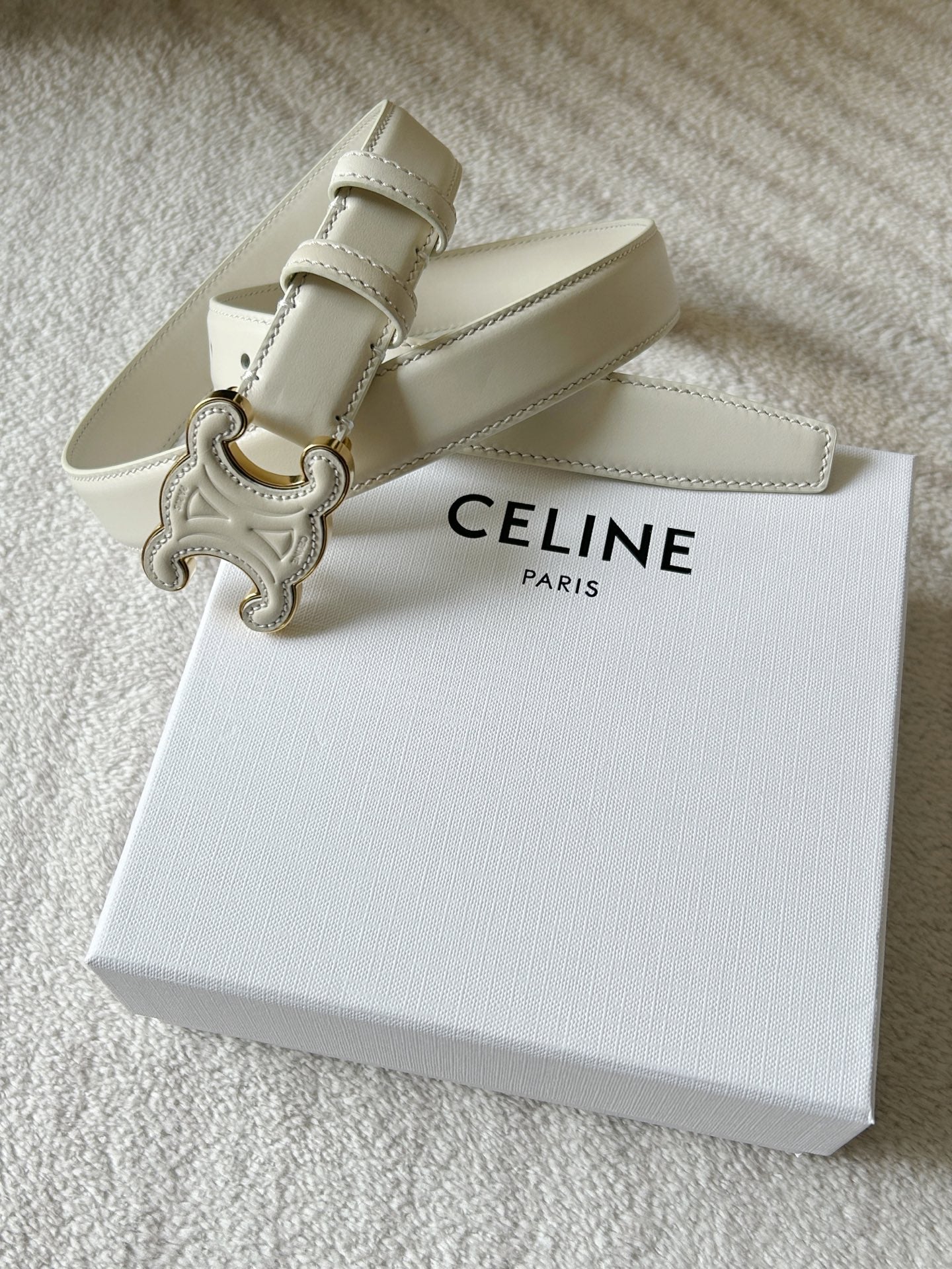TRIOMPHE BELT 24MM IN WHITE CALFSKIN WITH LEATHER BUCKLE - 30