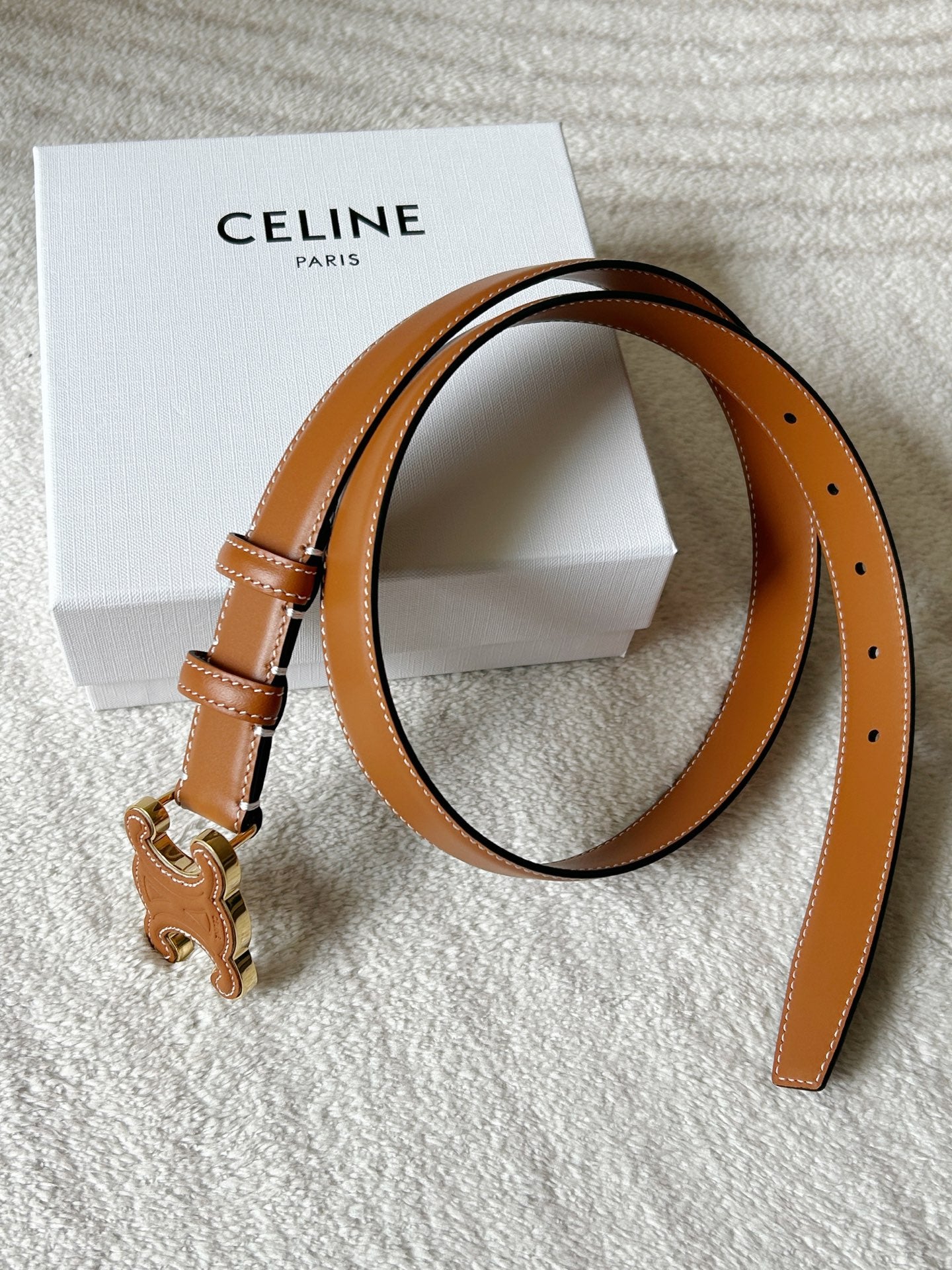TRIOMPHE BELT 24MM IN BROWN CALFSKIN WITH LEATHER BUCKLE - 30