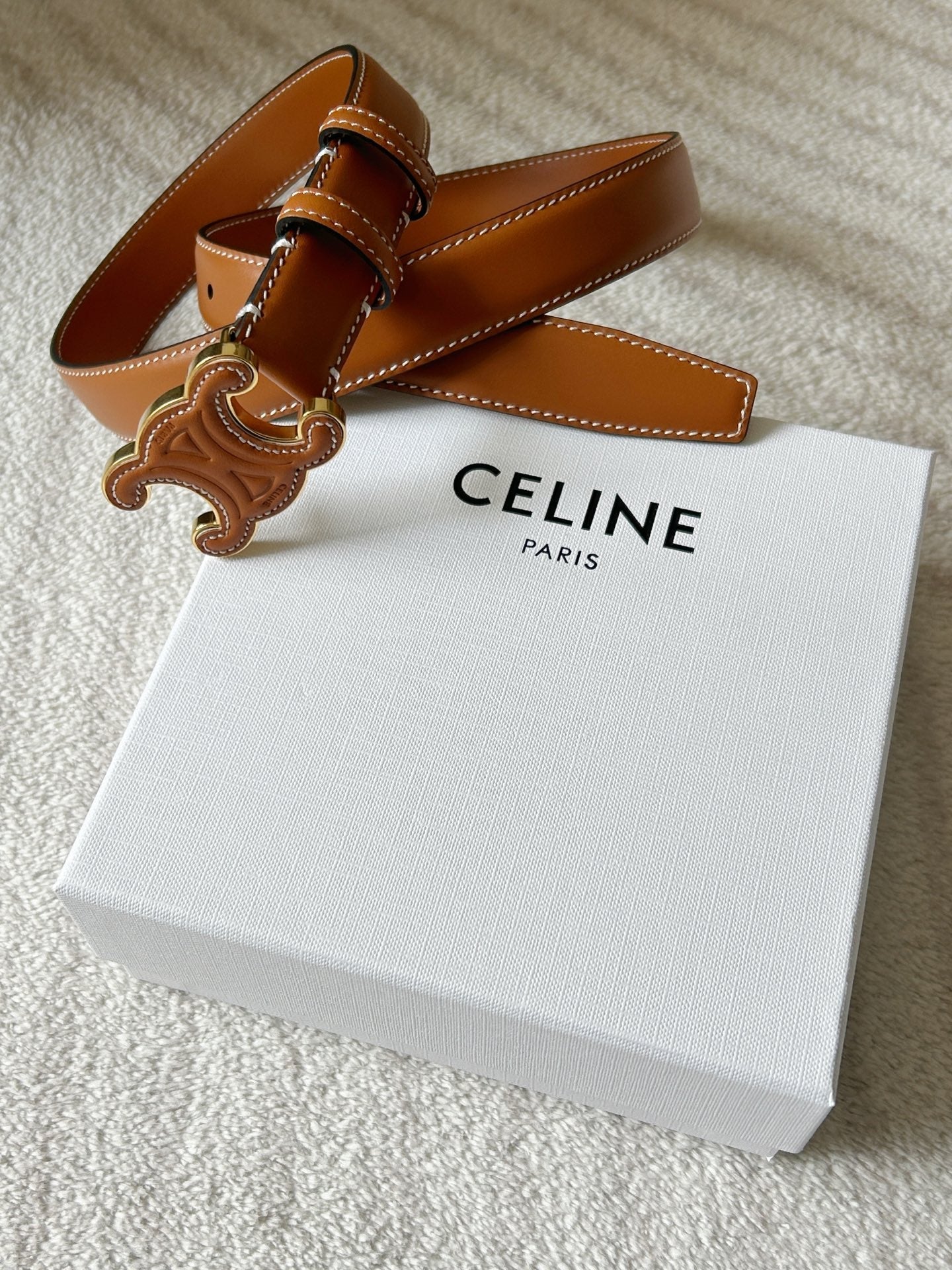 TRIOMPHE BELT 24MM IN BROWN CALFSKIN WITH LEATHER BUCKLE - 30