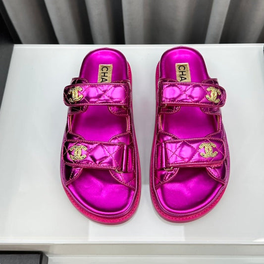 dad sandals dark pink metalic lambskin mules - 35