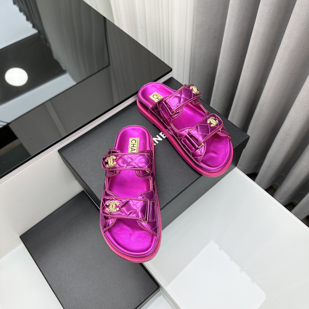 dad sandals dark pink metalic lambskin mules - 35