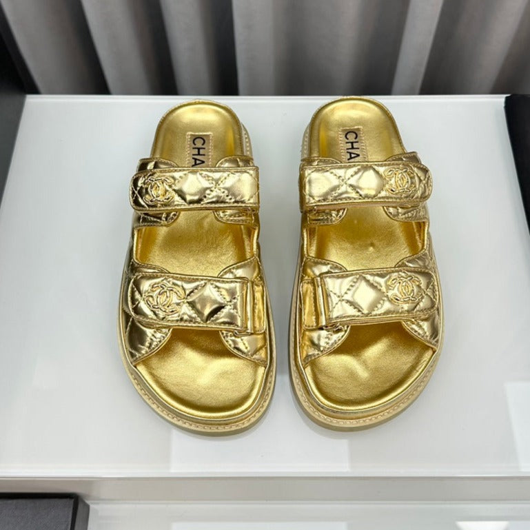 dad sandals gold metalic lambskin mules - 35