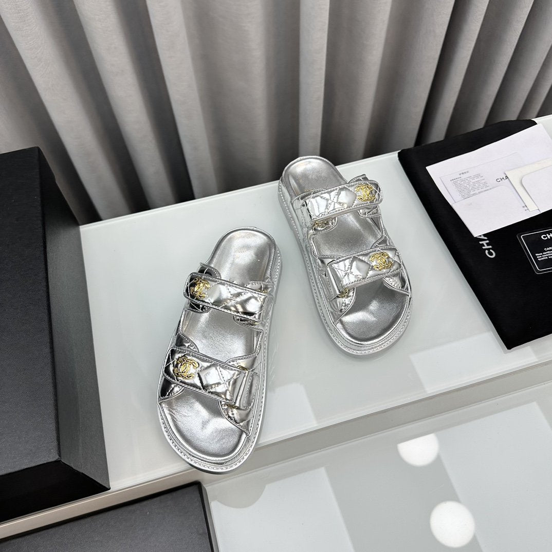 dad sandals silver metalic lambskin mules - 35