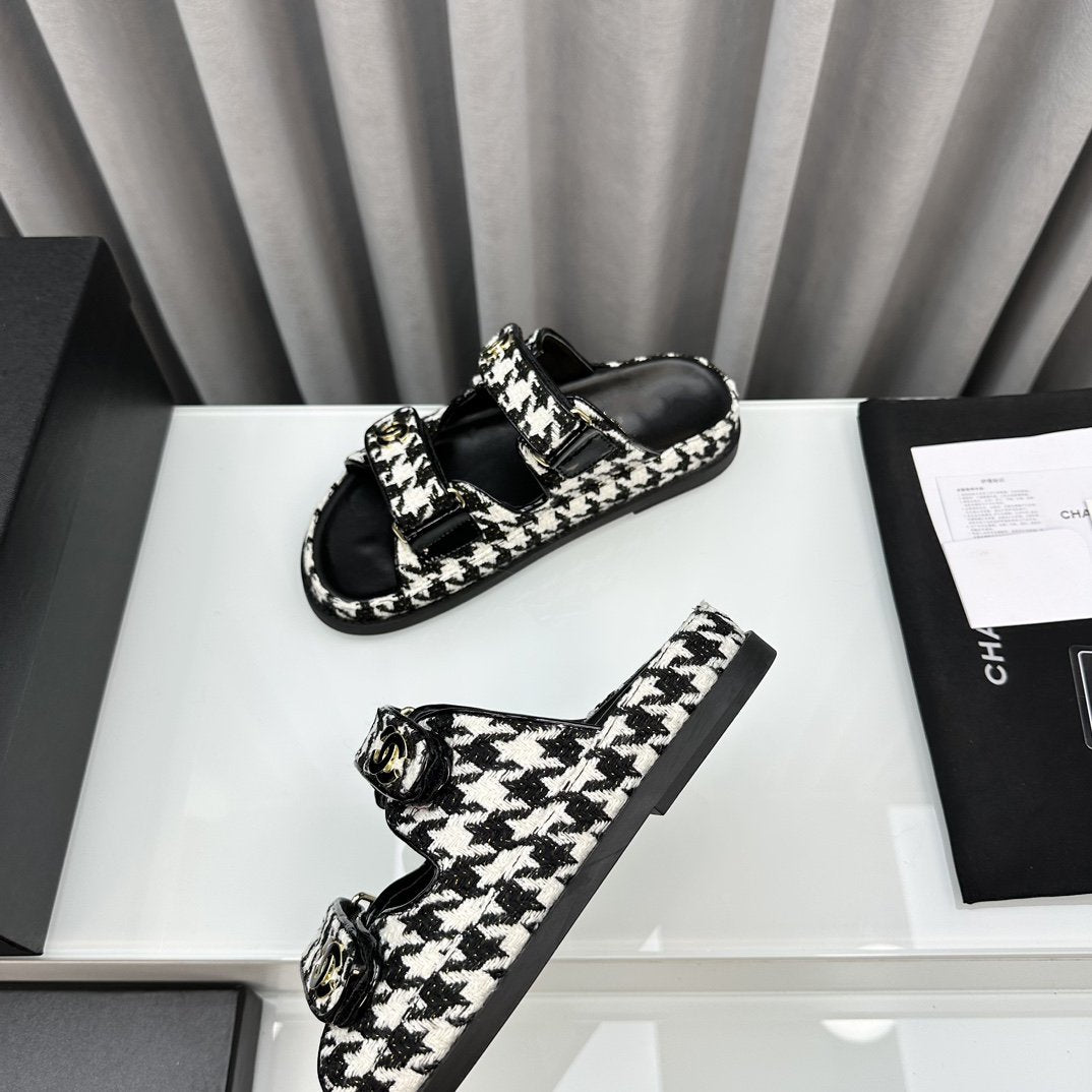dad sandals black white mules - 35