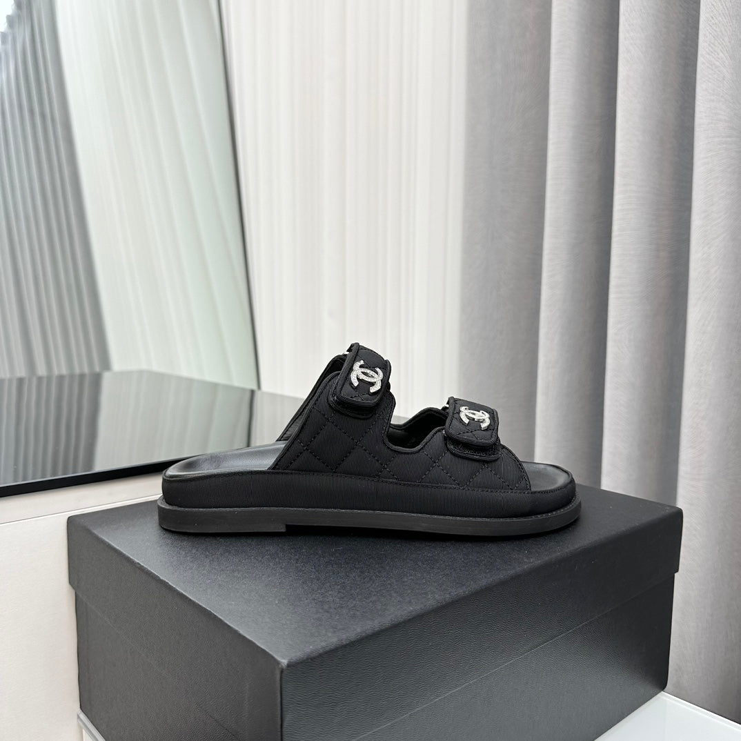 dad sandals black textile mules - 35