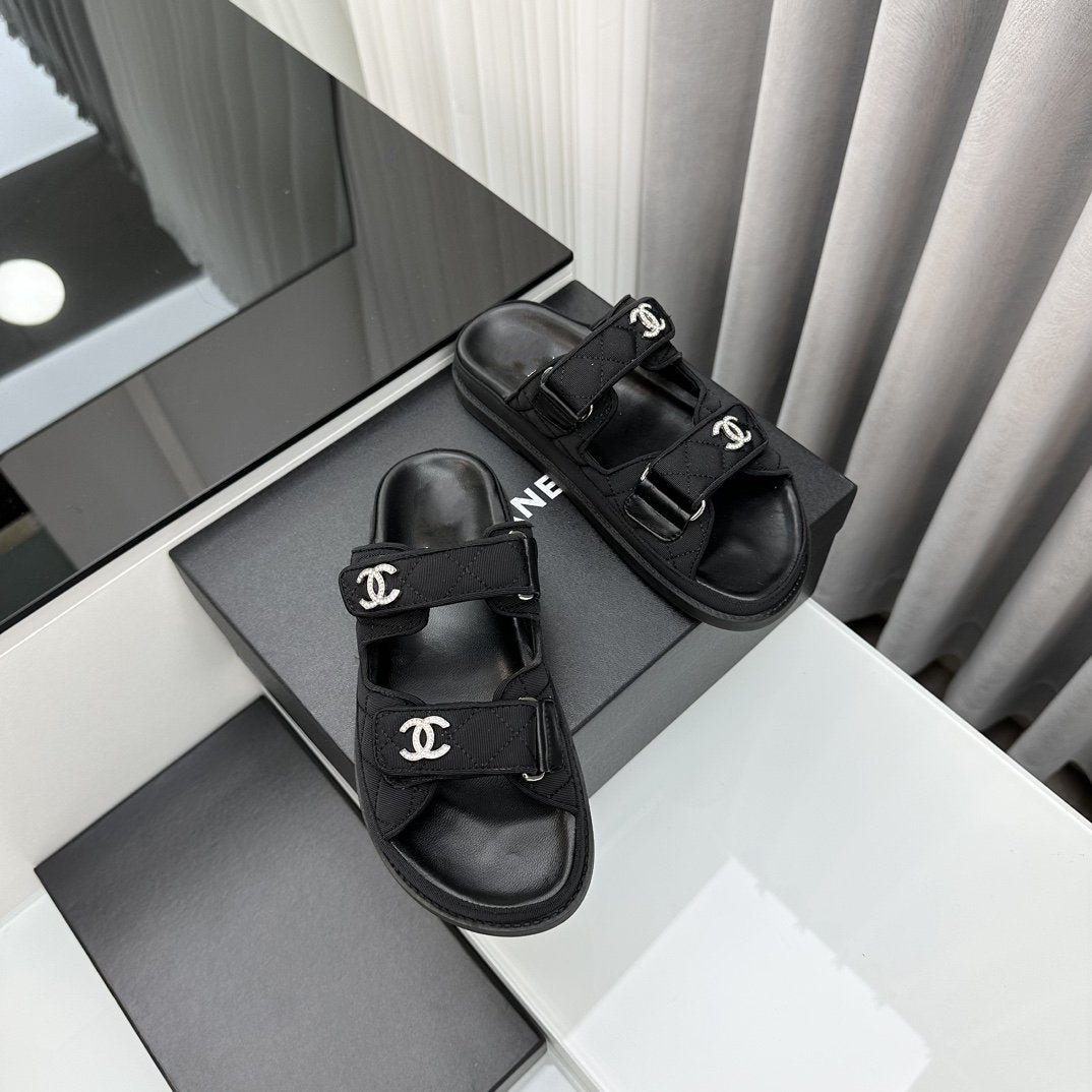 dad sandals black textile mules - 35