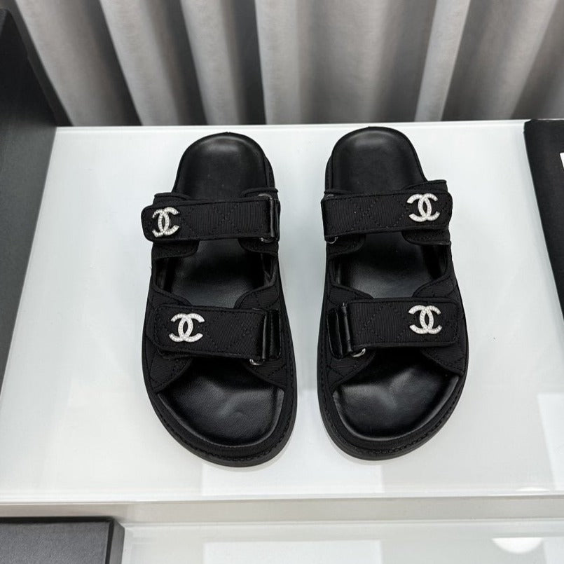 dad sandals black textile mules - 35